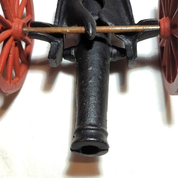 Vintage Cast Iron Black Field Cannon Red Spoke Wheel Toy Collectible Antique - Picture 8 of 12